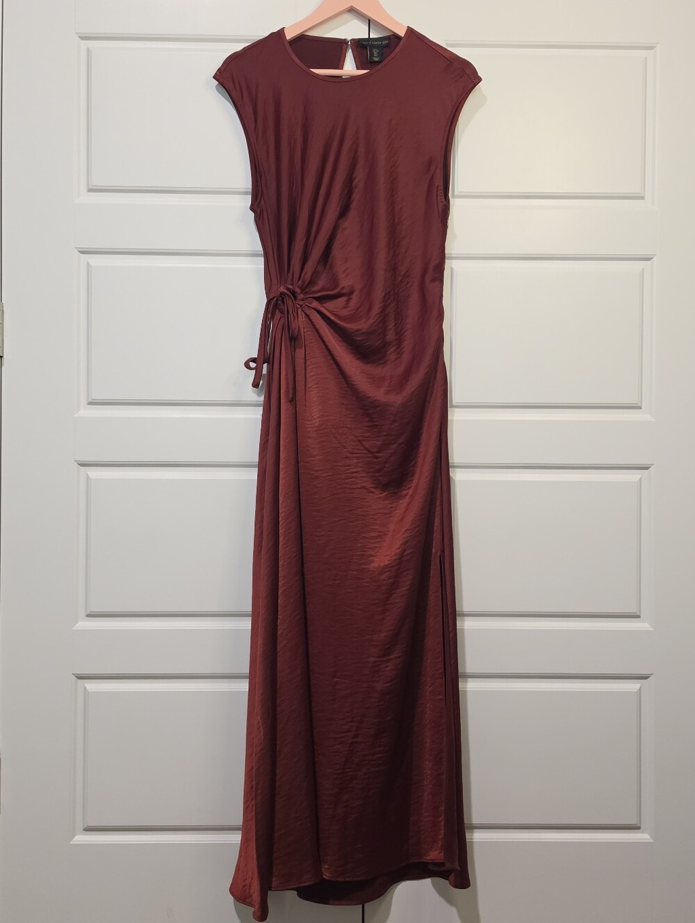 House of Harlow Satin Ruched Side Tie Maxi Dress